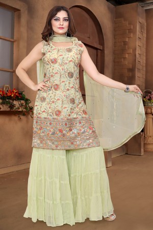 Light Green Georgette Designer Sharara